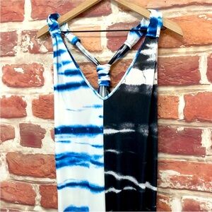 Lily by Firmiana Jogger Pants Jumpsuit Womens XL White Blue Casual Boho Tie Dye